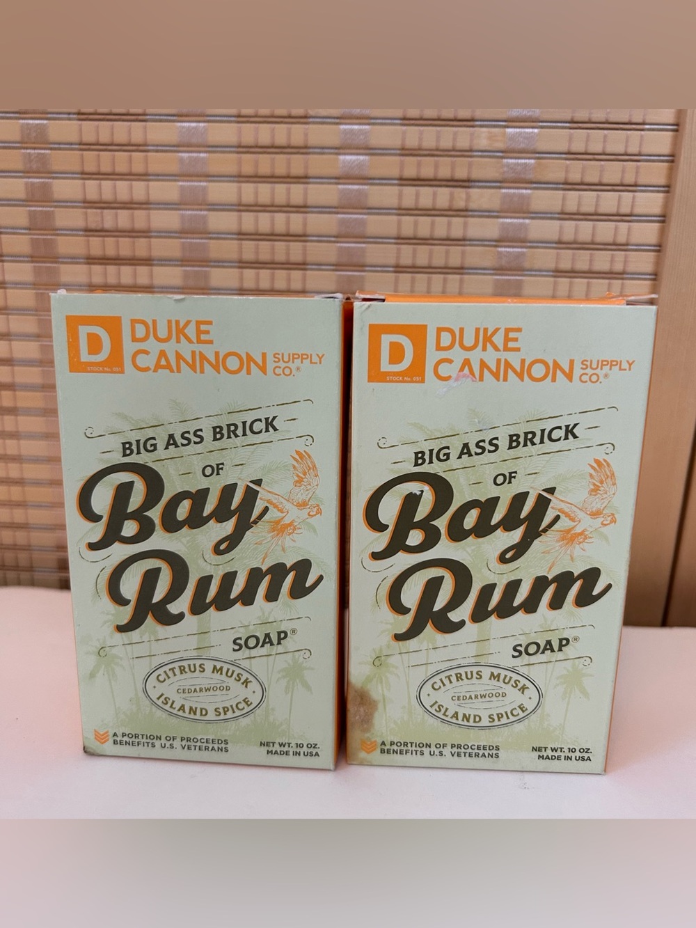 2 Duke Cannon Big Ass Brick of Bay Rum Bar Soap Citrus Musk Boxes Show Wear